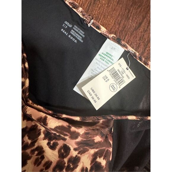 Aerie Black and Tan Leopard Bikini Bottom With Mesh Side Panels Size Small - Picture 5 of 5